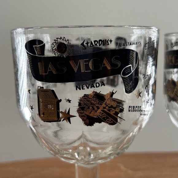 Vintage Las Vegas Strip Souvenir Beer Glass Goblet Black Gold - Set of 2 - Picture 2 of 4
